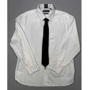 Nick Graham Men's Slim Fit Solid Dress Shirt Tie Set White 17-17.5 34-35 $75